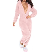 cheap Women&#039;s Onesies-Women&#039;s Onesie Pure Color Warm Fashion Plush Home Daily Bed Sherpa Warm Hoodie Long Sleeve Hole Fall Winter Home Outfits