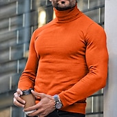 preiswerte Herrenpullover-Herren Rollkragenpulli Pullover Gerippt Stricken Standard gestrickt Glatt Rollkragen Moderne zeitgenössische Schmaler Schnitt Arbeit Freizeitskleidung Bekleidung Herbst Winter Wein Schwarz M L XL