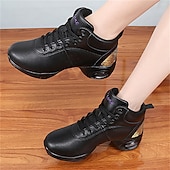 abordables Chaussures de jazz-Femme Chaussures de Jazz Baskets de Danse Danse en ligne Utilisation Entraînement Soirée Manteaux en similicuir Plus doux Professionnel Deli-pointes Talon épais Bout rond Lacet Adolescent Adulte Noir