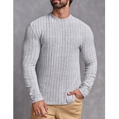 economico magliette di base-Per uomo Maglietta Camicia a Maniche Lunghe Manica Lunga Girocollo Primavera &amp; Autunno Semplice Striscia di Fossa Moda Designer Essenziale Lavoro a maglia Vacanza Streetwear Uscire Vinaccia Nero Blu