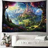 baratos tapeçaria de paisagem-castelo jardim tema pendurado tapeçaria arte da parede grande tapeçaria mural decoração fotografia pano de fundo cobertor cortina casa quarto sala de estar decoração