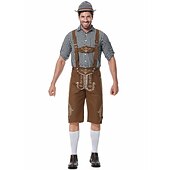 preiswerte Männer-Oktoberfest Lederhosen Hemd Bayerisch Bayerisch Deutsch Wiesn Herren Stoff im traditionellen Stil Bluse Shorts Hut