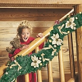 olcso Koszorúk, Girlandok és Díszek-8,8 láb/2,7 m mesterséges karácsonyi füzér lépcsőház dekoráció zöld rattan virágdíszekkel otthoni lépcsők kandalló bejárati veranda ajtó bemutató beltéri kültéri karácsonyi dekoráció