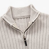 cheap Men&#039;s Pullover Sweater-Men&#039;s Pullover Sweater Jumper Quarter Zip Pullover Sweater Jumper Ribbed Knit Regular Knit Plain Quarter Zip Modern Contemporary Work Daily Wear Clothing Apparel Fall &amp; Winter Black White M L XL