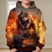 billiga Pojkens 3D-djur-Pojkar 3D Dinosaurie Huvtröja Pullover Långärmad 3D-tryck Höst Vinter Mode Streetwear Häftig Barn 3-12 år Utomhus Ledigt Dagligen Normal