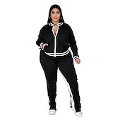 cheap Women&#039;s Tracksuit-Women&#039;s Tracksuit Sweatsuit 2 Piece Athletic Winter Long Sleeve Thermal Warm Breathable Soft Fitness Running Jogging Sportswear Activewear Striped Black Yellow Light Green