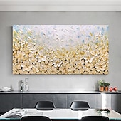 olcso Virág-/növénymintás festmények-kézzel festett arany virágzó virág olajfestmény vászonra kézzel készített virágos akrilfestmény egyedi textúra fafestmény fali művészet absztrakt művészet lakberendezés dekor hengerelt vászon