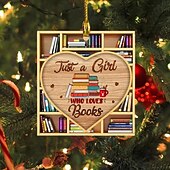 お買い得  木のアクセサリー-クリスマスツリーの装飾、スクエアハートの本棚ペンダント、図書館の本棚のハートの飾り、部屋の装飾