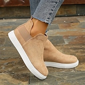 economico Sneakers da donna-sneakers slip-on in pelle scamosciata marrone chiaro da donna con pannelli laterali elastici – scarpe casual comode per l&#039;uso quotidiano
