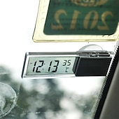 preiswerte Frontscheiben-Anzeigen-Starfire 2-in-1-Autouhr, LCD-Digitalthermometer, Saugnapfuhr, transparent, mit 1 AG10-Knopfzelle