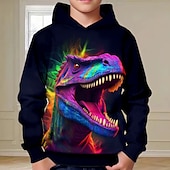 billiga Pojkens 3D-djur-Pojkar 3D Dinosaurie Huvtröja Pullover Långärmad 3D-tryck Höst Vinter Mode Streetwear Häftig Barn 3-12 år Utomhus Ledigt Dagligen Normal
