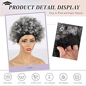 cheap Older Wigs-Afro Kinky Curly Wig Headband Wig Gray Wigs for Women Short Curly Afro Wig with Headband Attached Synthetic Gray Ombre Wig Womens Curly Real Hair Glueless Wig Gray Hair Wigs 4Inch