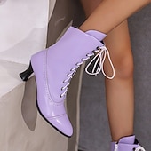 cheap 1930s-Women&#039;s Victorian Lace-Up Ankle Boots – Retro Faux Leather Heeled Boots for Cosplay, Parties, and Daily Wear