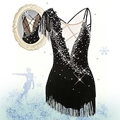 preiswerte Eiskunstlaufkleider-Eiskunstlaufkleid Damen Mädchen Eislaufen Kleider Schwarz Weiß Gelb Kreuz und quer Quaste Gitter Spandex Hochelastisch Wettbewerb Eiskunstlaufkleidung Ärmellos Latintanz Eislaufen Wintersport