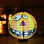 cheap Halloween Indoor-Halloween Paper Lantern Pumpkin Bat Spider Skeleton Castle LED Lantern Light for Indoor Outdoor Halloween Party Decor