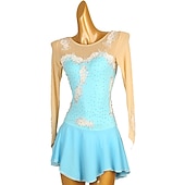 preiswerte Eiskunstlaufkleider-Eiskunstlaufkleid Damen Mädchen Eislaufen Kleider Wasserblau Gelb Rosa Patchwork Rückenfrei Gitter Hochelastisch Ausbildung Wettbewerb Eiskunstlaufkleidung Klassisch Langarm Eislaufen Eiskundstlauf