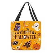 cheap Graphic Print Bags-Large Capacity Halloween Tote Bags - Reusable Shopping Bags with Unique Pumpkin, Witch, and Day of the Dead Designs