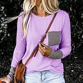 preiswerte Einfarbiges T-Shirt-Damen T Shirt Glatt Basic Langarm Rundhalsausschnitt Normale Oberteile Täglich Wochenende Bedruckt Schwarz Rosa Blau Purpur Frühling &amp; Herbst
