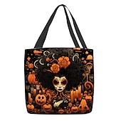 cheap Graphic Print Bags-Large Capacity Halloween Tote Bags - Reusable Shopping Bags with Unique Pumpkin, Witch, and Day of the Dead Designs