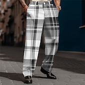 levne Volný-Pléd Obchodní Pánské 3D tisk Kalhoty Venkovní ulice Noste do práce Polyester Modrá Fialová Hnědá S M L Vysoký Pružnost Kalhoty