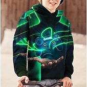 billiga Pojkens 3D Sporter &amp; Spel-Barn Pojkar Huvtröja Långärmad Svart 3D-tryck Dagligen Utomhus Aktiv 4-12 år / Höst