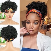 cheap Older Wigs-Afro Kinky Curly Wig Headband Wig Gray Wigs for Women Short Curly Afro Wig with Headband Attached Synthetic Gray Ombre Wig Womens Curly Real Hair Glueless Wig Gray Hair Wigs 4Inch