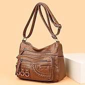 levne Tašky přes rameno-dámská vintage crossbody kabelka z umělé kůže s mnoha kapsami na zip – ležérní kabelka přes rameno pro každodenní nošení