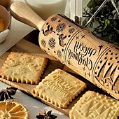 お買い得  クリスマスキッチン-クリスマス ローリングピン キリスト降誕シーン エンボス加工パターン クリスマス 木製 3D 彫刻 キリスト降誕 クッキー焼き用