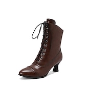 cheap 1930s-Women&#039;s Victorian Lace-Up Ankle Boots – Retro Faux Leather Heeled Boots for Cosplay, Parties, and Daily Wear