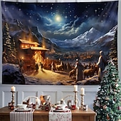 billige hengende juleteppe-juledekorasjoner julekrybbe dåp hengende billedvev veggkunst jul stor billedvev veggmaleri dekor fotografi bakteppe teppe gardin hjem soverom stue dekorasjon
