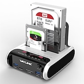 economico Periferiche per computer-Docking station per disco rigido esterno dual bay da USB 3.0 a SATA per 2.5 &amp; HDD/SSD SATA i/ii/iii da 3,5 con clone offline e lettore di schede hub a ricarica rapida che supporta uasp &amp; fino a 2 x 10