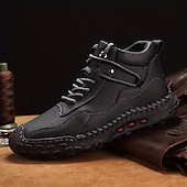 abordables Baskets-bottes de randonnée montantes en cuir pour hommes - bottines d&#039;extérieur imperméables et respirantes avec semelle en caoutchouc antidérapante, semelle intérieure rembourrée et coutures renforcées pour la randonnée, le camping et le travail