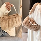 levne Kabelky a tote tašky-Dámské Kabelka Taška přes rameno Plyšová taška Nadýchaná taška Umělá kožešina Párty Valentýn Denní Perličky Řetízek Velká kapacita Lehká váha Odolné Pevná barva Černá Bílá Světlá růžová