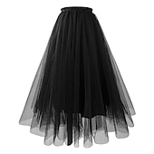 olcso Sima szoknyák-Női Szoknya Hinta Elegáns Divat Maxi Magas derék Szoknyák Egyszínű Többrétegű Tüll Vakáció Utca Sötétrózsaszín Fekete Fehér Rózsaszín Ősz &amp; tél Poliészter Organza
