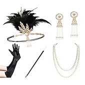 お買い得  アクセサリーとその他-ヴィンテージ 1920年代風 ギャツビー フラッパー・ヘッドバンド アクセサリーセット チャールストン フェザー 仮装 女性用 マスカレード 祭り 成人 グローブ ヘアバンド オールシーズン