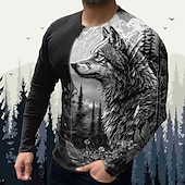 cheap Animal Print T shirts-Men&#039;s Animal Wolf Graphic Prints T shirt Graphic Tee Long Sleeve T shirt 3D Print Crew Neck Shirt Designer Basic Casual Outdoor Daily Sports Black Yellow Blue Spring &amp;  Fall Clothing Apparel S M L XL