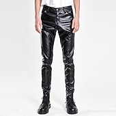 cheap Casual Pants-Men&#039;s Trousers Faux Leather Pants Casual Pants Pocket Plain Comfort Breathable Outdoor Daily Going out Fashion Casual Black White