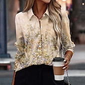 economico Top Floreali-Camicia da donna moda floreale stampa bottoni maniche lunghe top regolare colletto casual vacanza blu verde khaki primavera e autunno
