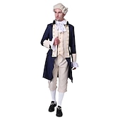 economico Outfit-set con camicia gilet trench pantaloni parrucca coloniale 2*berretti per parrucca abito vittoriano da uomo alexander hamilto retro vintage rococò 17th secolo costume cosplay halloween masquerade