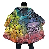 billige fleecejakke for menn-Herre Sopp Vinterfrakk Fleece-jakke Frakk Varm Pustende Bekvem Abstrakt Hippie Sport &amp; Utendørs Dagligdagstøy Ut på byen Glidelås Lomme Trykt mønster Høst vinter Hettegenser Langermet Blå