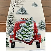 baratos Decoração de Natal-corredor de mesa vermelho, decoração de mesa sazonal em estilo fazenda de férias de inverno
