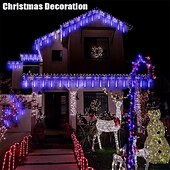 billige Elektrisk støpsel-julelys utendørs meteordusjlys fallende regnlys 80cm 8 tube 576 led snøfallende istapp fossende lys for juletre halloween dekorasjon bryllupsfest
