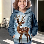 levne 3D zvířata dívky-Dívčí 3D Zvíře Komiks Jelen Vánoční mikina Kapuce Pullover Dlouhý rukáv 3D tisk Podzim Zima Aktivní Módní Roztomilý Děti 3-12 let Venkovní Ležérní Denní Běžný