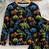 cheap Boy&#039;s 3D Animals-Boys 3D Dinosaur Pajama Sets Long Sleeve 3D Print Fall Winter Active Cool Daily Kids 3-12 Years Crew Neck Home Causal Indoor Regular Fit