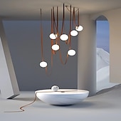 abordables Luces de isla-Lámpara colgante LED de 1/3/5/7 luces con diseño de racimo, lámpara de araña de cuerda de cáñamo con globo de cristal, lámpara colgante moderna de color negro y rosa, lámpara colgante de montaje