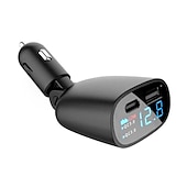 economico Caricabatterie per auto-spina di ricarica per auto rotazione di 90 gradi usb qc3.0pd adattatore di ricarica rapida a 2 porte con monitor della tensione della batteria per auto 12-24v