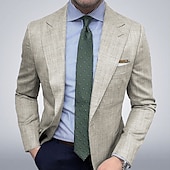 billiga Herrars klassiska kavajer-Herr Studenten Kavaj Företag Cocktailfest Bröllopsfest Mode Ledigt Vår &amp; Höst Polyester Slät Knappar Ficka Ledigt / vardag Enkelknäppt Blazer Khaki grön Ljusblå Grå