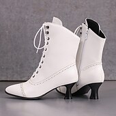 cheap 1930s-Women&#039;s Victorian Lace-Up Ankle Boots – Retro Faux Leather Heeled Boots for Cosplay, Parties, and Daily Wear