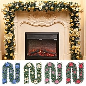 olcso Koszorúk, Girlandok és Díszek-8,8 láb/2,7 m mesterséges karácsonyi füzér lépcsőház dekoráció zöld rattan virágdíszekkel otthoni lépcsők kandalló bejárati veranda ajtó bemutató beltéri kültéri karácsonyi dekoráció