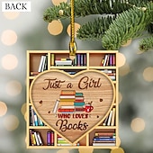 お買い得  木のアクセサリー-クリスマスツリーの装飾、スクエアハートの本棚ペンダント、図書館の本棚のハートの飾り、部屋の装飾